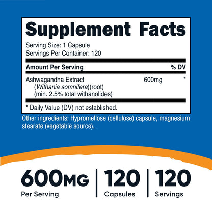 Nutricost Ashwagandha Root Herbal Supplement 600Mg (120 Capsules)